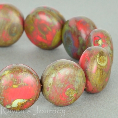 Lentil (10mm) Coral Red Opaque Matte with Picasso-osx