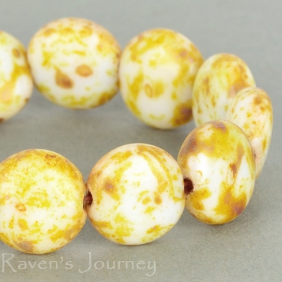 Lentil (10mm) Bone Opaque with Picasso Fullcoat-osx