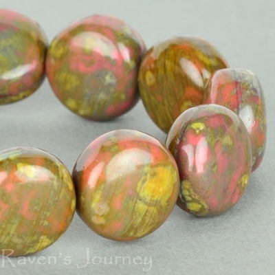 Lentil (10mm) Coral Red Opaque with Picasso Fullcoat-osx