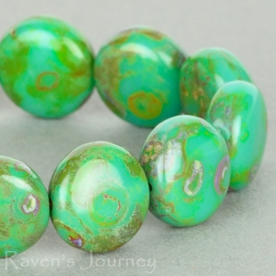 Lentil (10mm) Turquoise Opaque with Picasso Fullcoat