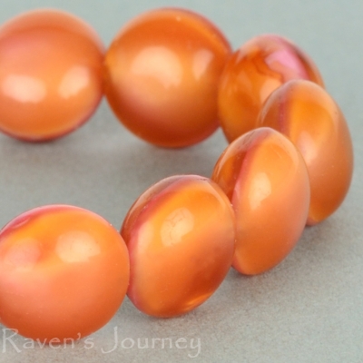 Puffy Lentil (11x7mm) Pink Silk with Amber Transparent-osx