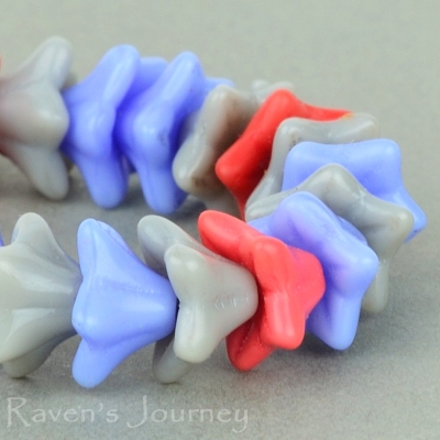 5 Point Bellflower (6x9mm) Mixed Beads Coral Blue Grey Opaque-osx