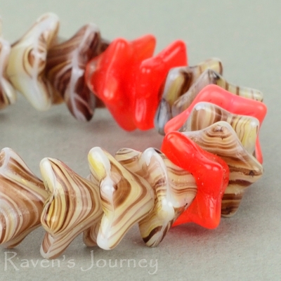 5 Point Bellflower (6x9mm) Mixed Beads Orange Brown Opaque