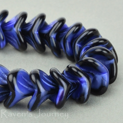 Large Bellflower (12x9mm) Jet Dark blue Mix Opaque Silk