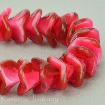 Large Bellflower (12x9mm) Fuchsia White Core Mix Transparent Opaque-osx