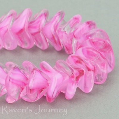 Large Bellflower (12x9mm) Light Pink White Crystal Mix Transparent Opaque, 5 Strands of 25 Beads per Unit End of stock