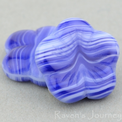 Flat Flower (14mm) Cobalt Blue White Stripe Mix Opaque-osx