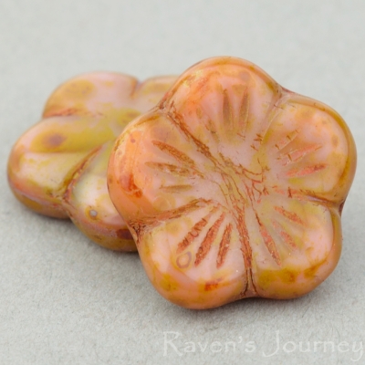Flat Flower (14mm) Pink Olivine Mix Silk Transparent with Picasso