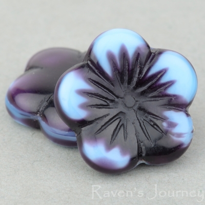 Flat Flower (14mm) Blue Turquoise, Jet Mix Opaque-osx