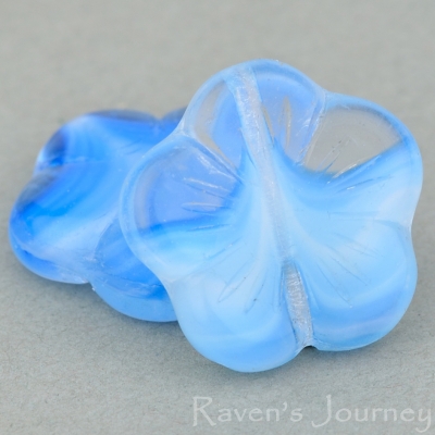 Flat Flower (14mm) Blue, Crystal, White Stripe Mix Opaque Transparent-osx