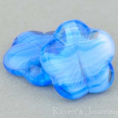 Flat Flower (14mm) Aqua (dark), Crystal, White Stripe Mix Opaque Transparent-osx