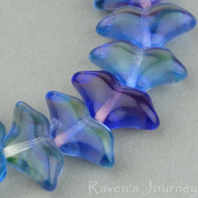 Art Deco Flower (7x14mm) Cobalt, Purple, Yellow Uranium (Vaseline)  Transparent Mix-osx