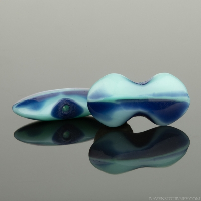 Bow Tie Petal (12x7mm) Cobalt Blue Turquoise and Yellow Vaseline Opaque Mix