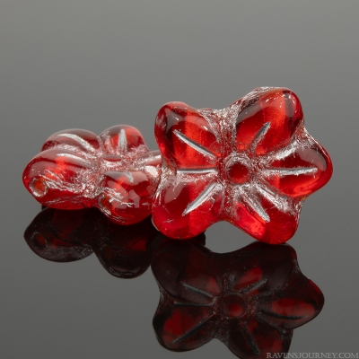 Pansy Flower 2 hole (14X12mm) Orange Transparent with Silver Wash