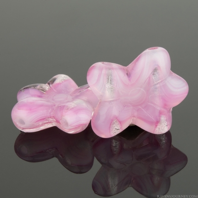 Pansy Flower 2 hole (14X12mm)  Pink White Crystal Transparent Opaque Mix