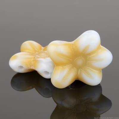 Pansy Flower 2 hole (14X12mm) Turquoise Amber Mix Opaque Silk