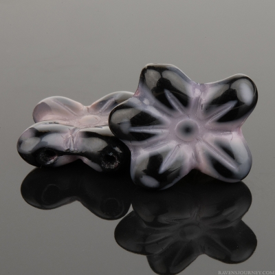 Pansy Flower 2 hole (14X12mm) Pink and Jet Black Silk Vintage Mix