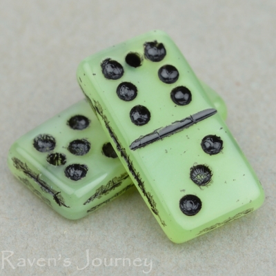 Domino (14x7mm) Green Opaline with Black Wash-osx