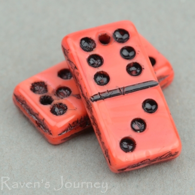 Domino (14x7mm) Orange Coral Opaque with Black Wash