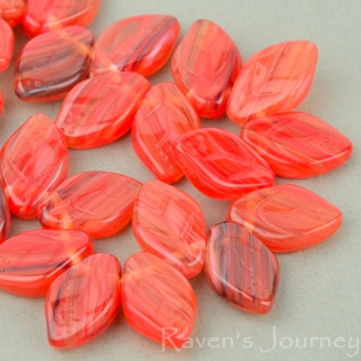 Medium Leaf (12x8mm) Orange Red Topaz Stripe Mix Opaque Transparent-osx