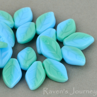 Medium Leaf (12x8mm) Blue Green Turquoise Mix Opaque