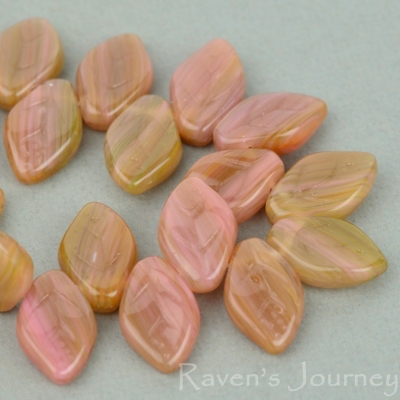 Medium Leaf (12x8mm) Vintage Pink Olivine Mix Opaque Transparent-osx