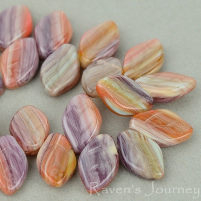Medium Leaf (12x8mm) Purple Eggplant Orange green Mix Opaque-osx