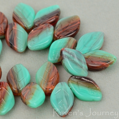 Medium Leaf (12x8mm) Green Turquoise Rust Mix Opaque, 145 LOOSE Beads per Unit *Last Unit Remaining*