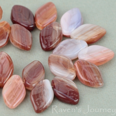 Medium Leaf (12x8mm) Burgundy Milky White Mix Opaline Opaque-osx