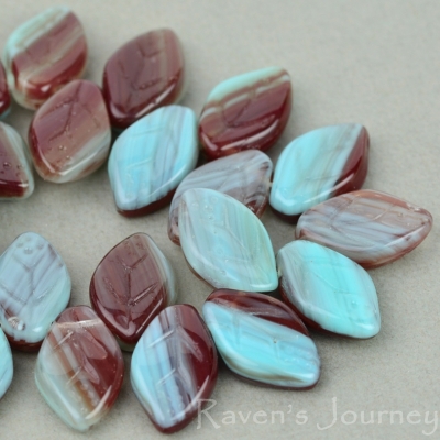 Medium Leaf (12x8mm) Turquoise Burgundy Grey Mix Opaque Transparent-osx