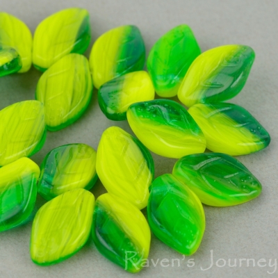 Medium Leaf (12x8mm) Emerald Green Yellow Mix Opaque Transparent-osx