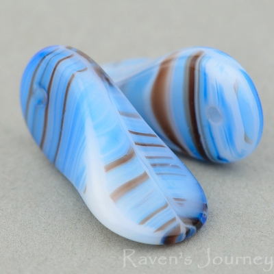 Duckbill (9x18mm) Sapphire Blue White Mix Opaque with Brown Stripe-osx