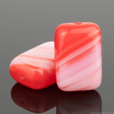 Rectangle (12x8mm) Cherry Red and Pink Opaline Mix