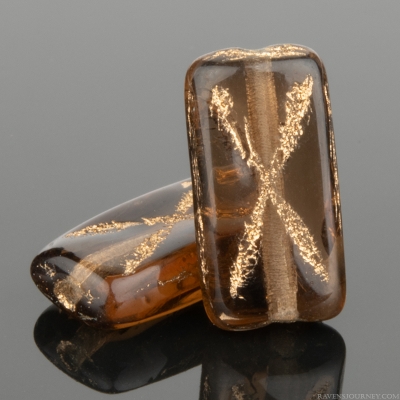 Rectangle with X (12x7mm)  Topaz Brown Transparent with Dark Bronze Wash