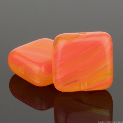 Pressed Square (10mm) Coral Red Opaque and Orange Opaline Mix