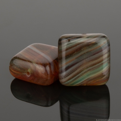 Pressed Square (10mm) Moss Green, Topaz, and Red Mix