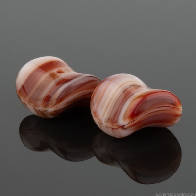 Nesting Beads (13x8) Maroon Red and Ivory Opaque Mix