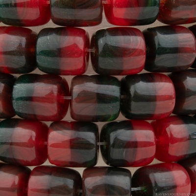 Barrel (8X7mm) Fall Berry Red and Dark Green Opaline Mix