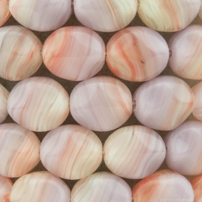 Oval with Cross (10X9mm) Pink Lavender, Coral and Cream White Opaque Mix