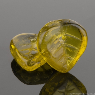 Top Drilled Heart Shaped Leaf (9mm) Olive Green Transparent