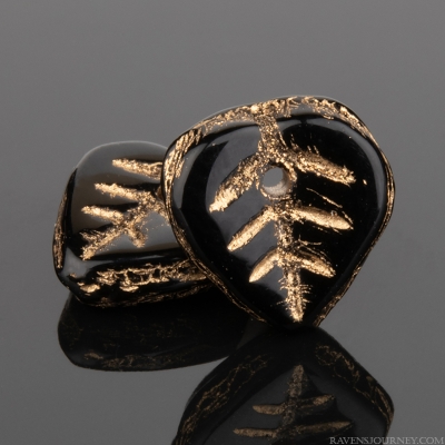 Top Drilled Heart Shaped Leaf (9mm) Jet Black with Gold Wash