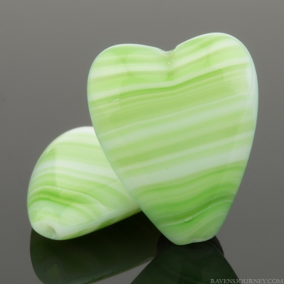 Elongated Heart (17x13mm) Spring Green Stripes over White Opaque Core