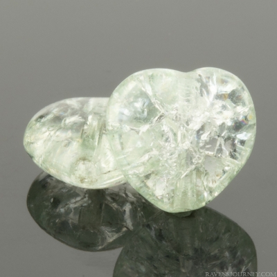 Small Heart (8mm) Light Sage Green Transparent Luster on "Crackled" Glass