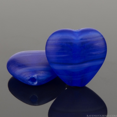 Heart (10mm) Deep Cobalt Blue and White Stripe Opaque Mix with Matte Finish