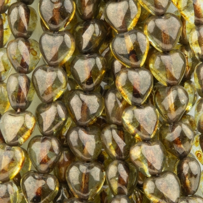 Small Heart (6mm) Green Spotted Bronze Transparent Luster