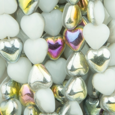 Small Heart (6mm) White Ivory Opaque with Pink and Gold Vitrail Metallic Finish