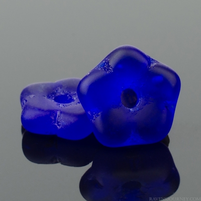 Center Drilled Flat Flower Spacer (5x2mm) Blue Cobalt Transparent  Matte-osx