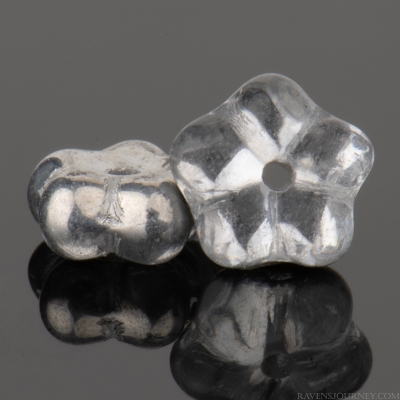 Center Drilled Flower Spacer (7x3mm) Crystal Transparent with Silver Finish-osx