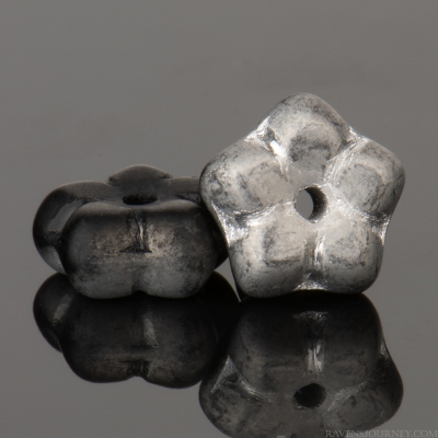 Center Drilled Flower Spacer (7x3mm) Jet Black Opaque with Silver Half Coat Finish-osx