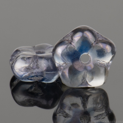 Center Drilled Flower Spacer (7x3mm) Crystal Trransparent with Blue Metallic Luster Half Coat-osx